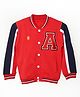 BYB Premium Cotton Knit Full Sleeves Colour Blocked A Letter Printed Jacket - Red
