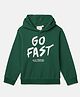 BYB Premium Cotton Knit Full Sleeves Go Fast Text Sequins Embellished Hooded Sweatshirt - Green