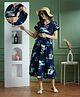 NIGHTSPREE Viscose Rayon Woven Half Sleeves Abstract Printed Maternity Dress With Side Zipper Nursing Access - Blue