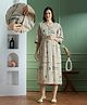 NIGHTSPREE Viscose Rayon Woven Three Fourth Sleeves Abstract Printed Maternity Dress With Side Zipper Nursing Access - Beige