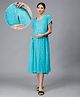 NIGHTSPREE Rayon Woven Half Sleeves Abstract Printed Maternity Dress With Side Zipper Nursing Access - Sky Blue