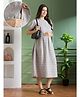 NIGHTSPREE Cotton Woven Half Sleeves Leaves Printed Maternity Dress With Side Zipper Nursing Access - Grey