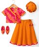 Exclusive from Jaipur Cotton Woven Half Sleeves Floral Printed Choli Lehenga Choli Set with Booties & Cap - Orange