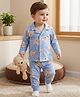 Babyoye 100% Cotton Knit Full Sleeves Co-ords Shirt & Pajama Night Suit with Bear Print - Aqua Blue