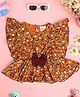 Cutiekins Woven Sleeveless Frill & Bow Applique Detailed Floral Printed Crop Top - Orange & Wine