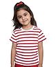 Plan B Cotton Knit Half Sleeves Striped Tee - Red & White