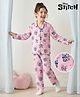 HoneyHap Disney 100% Cotton Woven Full Sleeves Front Open Co-Ords Shirt & Pyjama Night Suit With Lilo N Stitch Print - Pink