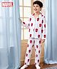 Honeyhap Marvel 100% Cotton Woven Full Sleeves Front Open Co-ords Shirt & Pyjama Night Suit With Stripes & Spider Man Print - Light Blue