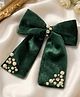 Funkrafts Stone & Pearl Embellished Bow Applique Detailed Alligator Hair Clip - Green