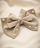 Funkrafts Bow Applique Detailed Beads & Rhinestone Embellished Hair Clip - Beige
