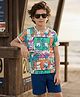 OLLINGTON ST. Cotton Knit Half Sleeves Printed T-Shirt & Shorts Set - Multicolour & Navy Blue