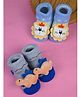 Yellow Bee Pack Of 2 Lion & Dinosaur Applique Detailed Socks - Grey & Blue
