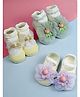 Yellow Bee Cotton Knit Pack Of 3 Bear Bow & Floral Applique Designed Socks Set - Multi Colour