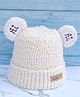 DukieKooky Ears Applique Detailed Hi Text Embroidered Beanie Cap - Cream - Circumference 36 Cms