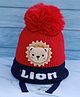 DukieKooky Kids Lion Applique Detailed Typography Designed Beanie Cap - Red - Circumference 38 Cms