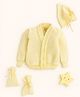 Little Angels Woollen Knit Full Sleeves Chevron Designed Cardigan With Cap & Socks - Yellow
