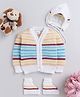 Little Angels Woollen Knit Full Sleeves Striped Cardigan With Cap & Socks - Multi Colour
