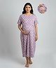 Putchi Cotton Knit Half Sleeves Abstract Printed Dress With Overlap Nursing Access - Iris Lavender