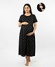 Putchi Cotton Knit Half Sleeves Abstract Printed Dress With Overlap Nursing Access - Charcoal Black