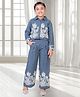 Tiny Girl Woven Full Sleeves Floral Embroidered Shirt Style Top With Pant Set - Blue