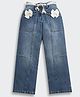 Tiny Girl Cotton Woven Bow Applique Detailed Washed Jeans - Light Blue