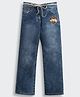 Tiny Girl Cotton Woven Heart Patch Embroidered Mild Washed Jeans - Dark Blue