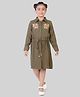 Tiny Girl Cotton Woven Full Sleeves Floral Embroidered Dress - Olive Green