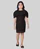 Tiny Girl Woven  Half Sleeves Floral Applique Detailed & Glittered Dress - Black