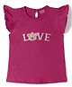 Babyhug 100% Cotton Knit Half Frill Sleeves Bear Embroidered & Text Printed T-Shirt - Dark Pink