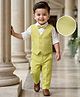 Babyhug Cotton Blend Woven Full Sleeves Solid 3 Piece Party Suit With Bow - Light Green & White