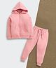 Nino Bambino Fleece Knit Full Sleeves Solid Hooded Sweatshirt & Joggers Set - Pink