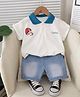 POP STREET KIDS Cotton Knit Half Sleeves Boy Printed Tee & Shorts Set - White