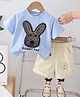 POP STREET KIDS Cotton Knit Half Sleeves Rabbit Embroidered Tee & Shorts Set -  Blue