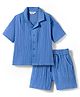 Bonfino 100% Cotton Double Cloth Knit Drop Shoulder Half Sleeves Solid Color Resort Collar Shirt & Shorts Set - Blue