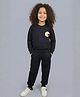Funkrafts Looper Knit Full Sleeves Flower Embroidered Sweatshirt & Joggers Set - Black
