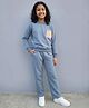 Funkrafts Looper Knit Full Sleeves Floral Applique Detailed Winter Sweatshirt & Pant Set - Blue