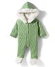Yellow Apple Knit Full Sleeves Hooded Winter Wear Romper with Cable Knit Design - Green