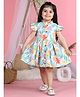 Cutiekins Cotton Woven Half Sleeves Floral Printed Dress - Sky Blue & White