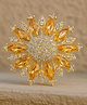 SYGA Women Luxury Crystal Sunburst Floral Brooch - Gold Tone - Yellow-20 g