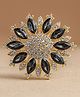 SYGA Women Luxury Crystal Sunburst Floral Brooch - Gold Tone - Dark Grey-20 g