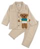 TIPPY TOP Cotton Woven Full Sleeves Teddy Patch Detailed Striped Coordinating Night Suit Set - Beige