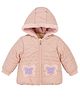 Little Ginnie Woven Full Sleeves Fur Detailed Solid Hooded Quilted Jacket - Peach