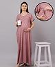Mamma's Maternity Cotton Woven Half Sleeves Floral Printed Maternity Nighty With Side Seam Nursing Access - Rose Pink