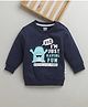 BUMZEE knit Full Sleeves Monster & I M Just Having Fun Text Printed Light Winter Sweatshirt - Navy Blue