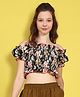 Cutiekins Woven Off Shoulder Half Puffed Sleeves Floral Printed Crop Top - Black & Multi Colour