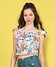 Cutiekins Woven Off Shoulder Cap Sleeves Floral Printed Crop Top - Off White & Multi Colour