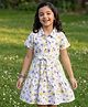 Pine Kids Cotton Knit Half Sleeves Floral Printed Shirt Style Tiered Frock - White