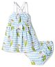 Doodle Poodle 100% Cotton Single Jersey Knit Sleeveless Frock With Floral Print & Bloomer - Light Blue