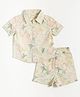 JusCubs Cotton Woven Half Sleeves Animals Printed Coordinating Shirt & Shorts Set - Off White