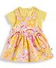 JusCubs Cotton Woven Floral Printed Pinafore Dress With Half Sleeves Solid Tee - Yellow